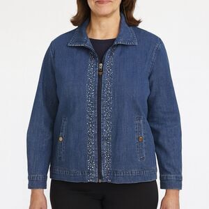 Draper’s & Damon’s Petites PS Denim Jacket Rhinestone Star Zip Jean Coat Stretch